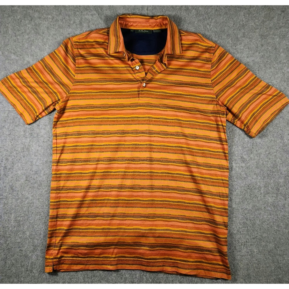 Bobby Jones Polo Shirt Mens M Orange Striped Short Sleeve Cotton Classic